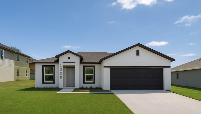 1309 Hillsborough Ln, Kissimmee, FL 34759 - view of front facade with stucco siding, a garage, concrete driveway, and a front yard