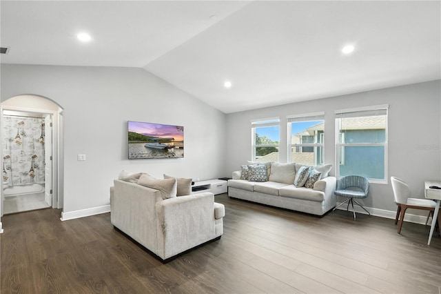 13924 Jomatt Loop, Winter Garden, FL 34787 - living area with vaulted ceiling, dark wood finished floors, and recessed lighting