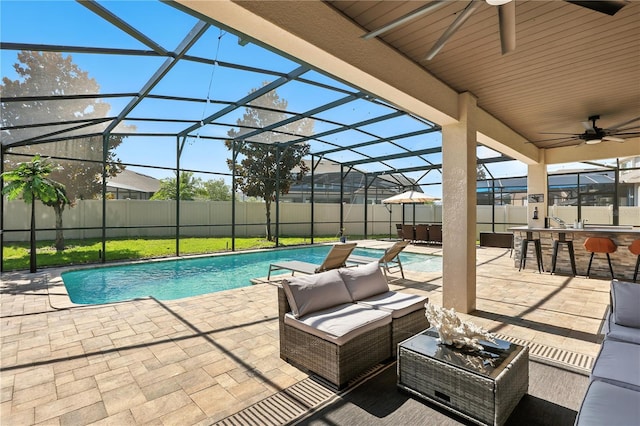 13924 Jomatt Loop, Winter Garden, FL 34787 - view of pool with an outdoor hangout area, a patio area, ceiling fan, and a fenced backyard