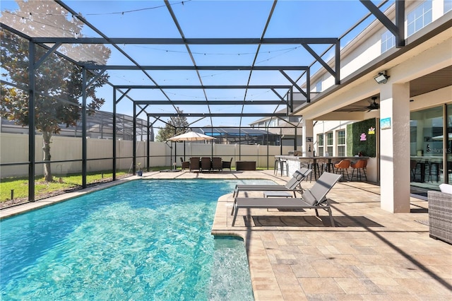 13924 Jomatt Loop, Winter Garden, FL 34787 - view of pool featuring a patio area, glass enclosure, and ceiling fan
