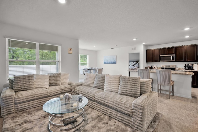 1351 Fox Squirrel Dr, Davenport, FL 33897 - living area with recessed lighting, a textured ceiling, and light colored carpet