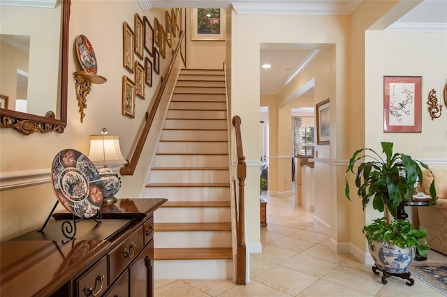 4709 Fox St, Orlando, FL 32814 - stairway featuring crown molding and tile patterned flooring