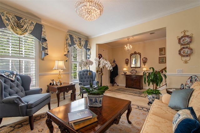 4709 Fox St, Orlando, FL 32814 - living area featuring a chandelier and ornamental molding