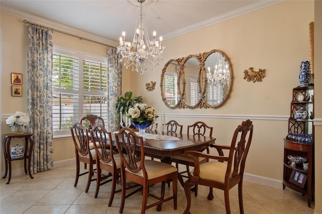 4709 Fox St, Orlando, FL 32814 - dining space featuring a chandelier, light tile patterned floors, and ornamental molding