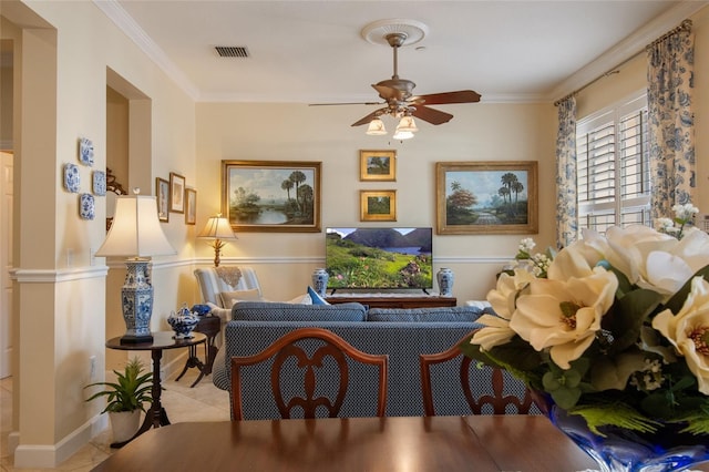 4709 Fox St, Orlando, FL 32814 - sitting room featuring a ceiling fan, ornamental molding, and tile patterned floors