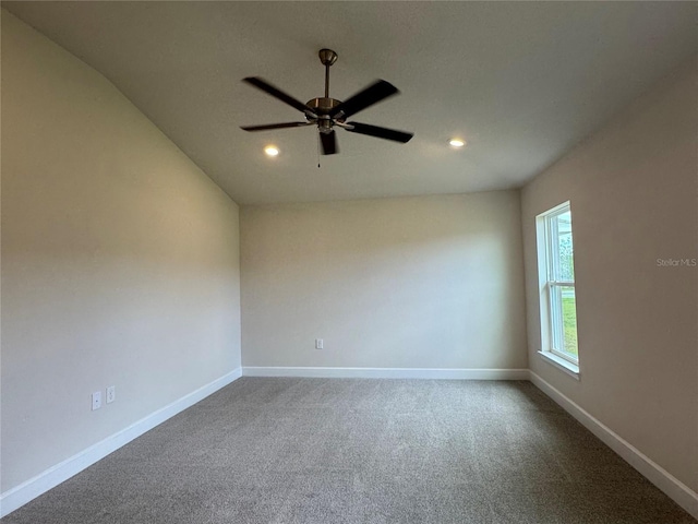 3891 Sagefield Dr, Harmony, FL 34773 - empty room with recessed lighting, dark colored carpet, a ceiling fan, and lofted ceiling