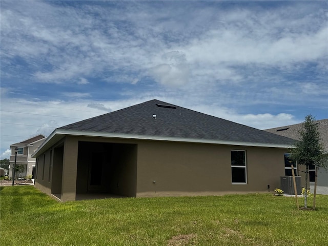 3891 Sagefield Dr, Harmony, FL 34773 - back of house featuring stucco siding, a shingled roof, and a lawn