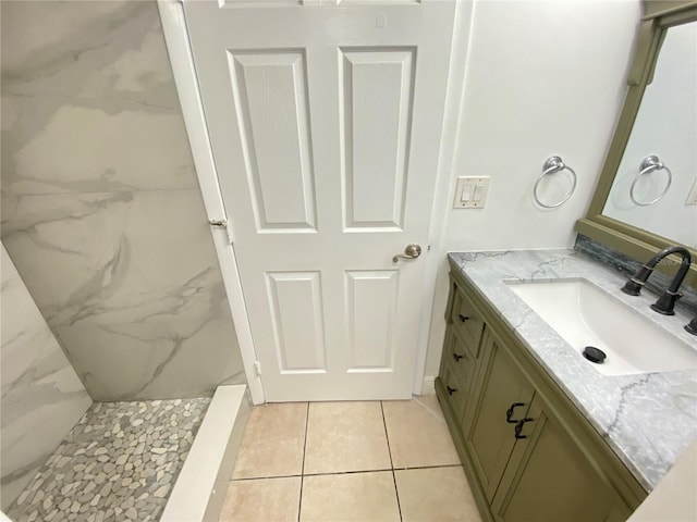 508 Sandtree, Palm Beach Gardens, FL 33403 - bathroom with vanity, a marble finish shower, and tile patterned floors