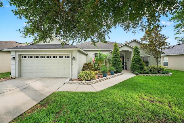 544 Lake Sumner Dr, Groveland, FL 34736 - single story home with a front lawn, a garage, driveway, stucco siding, and roof with shingles