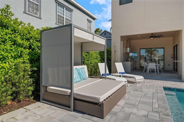 1526 Euston Dr, Reunion, FL 34747 - view of patio / terrace featuring an outdoor pool, a ceiling fan, and outdoor dining space