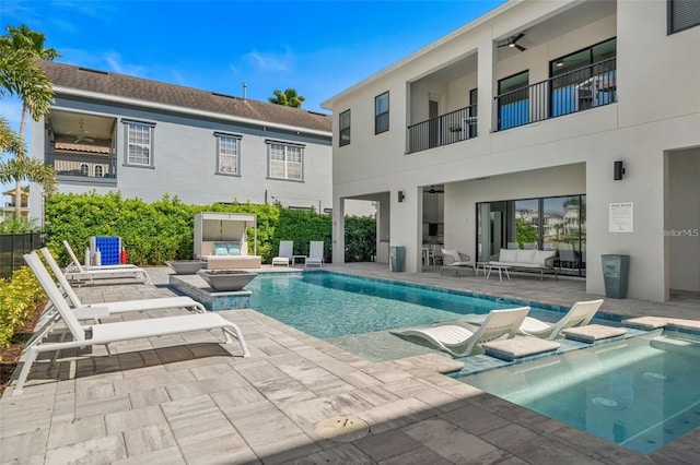 1526 Euston Dr, Reunion, FL 34747 - outdoor pool featuring a patio area, an outdoor living space, and an outdoor hot tub