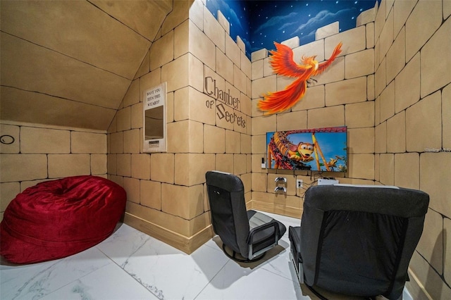 1526 Euston Dr, Reunion, FL 34747 - office area featuring marble look tile flooring and lofted ceiling