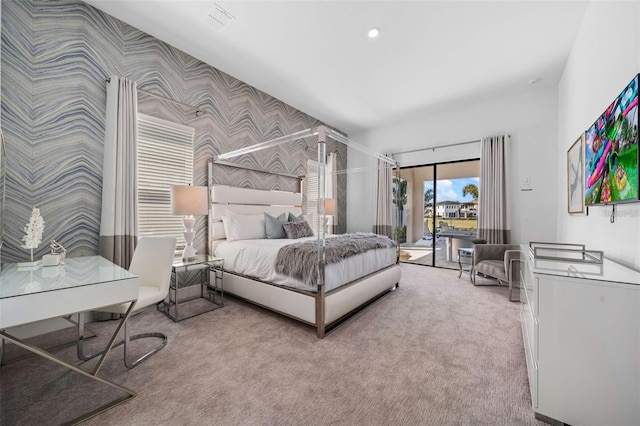 1526 Euston Dr, Reunion, FL 34747 - carpeted bedroom featuring access to outside and wallpapered walls