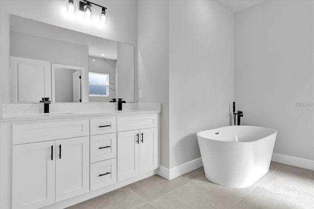 15300 SW 62nd Ct, Ocala, FL 34473 - bathroom featuring double vanity, a soaking tub, and tile patterned flooring