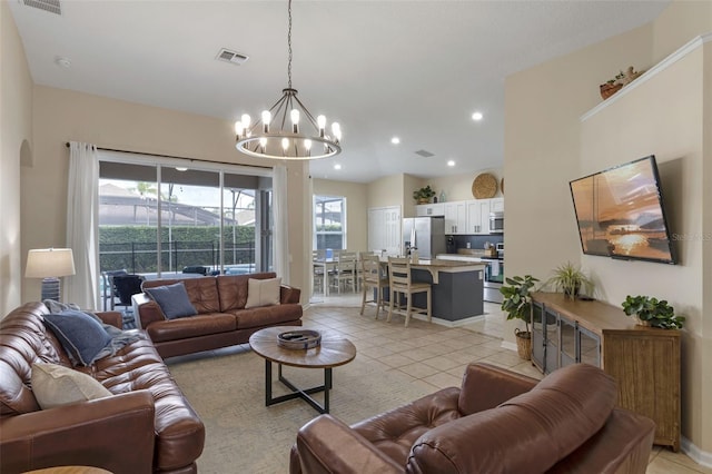2222 Wyndham Palms Way, Kissimmee, FL 34747 - living area featuring a chandelier, light tile patterned floors, and recessed lighting