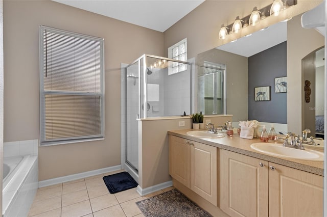 2222 Wyndham Palms Way, Kissimmee, FL 34747 - full bathroom with a stall shower, double vanity, tile patterned floors, and a tub