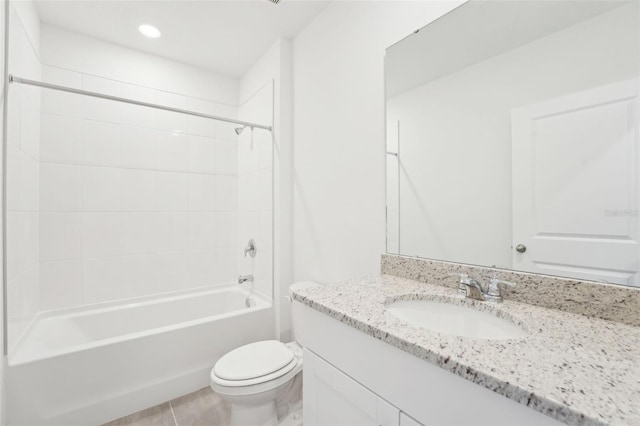 1349 Oak Valley Dr, Auburndale, FL 33823 - bathroom featuring vanity, shower / bathtub combination, recessed lighting, and tile patterned floors