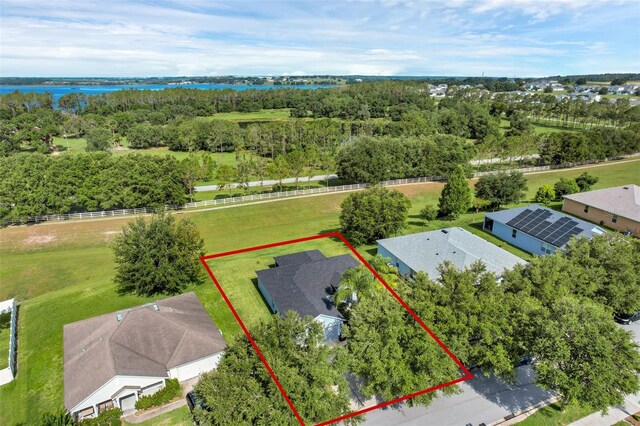 189 Blackstone Creek Rd, Groveland, FL 34736 - aerial view of property's location featuring property parcel outlined and a large body of water