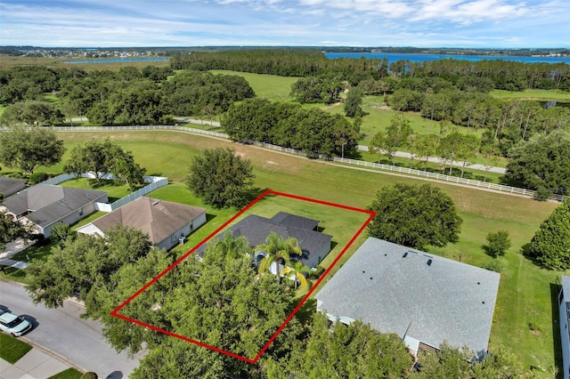 189 Blackstone Creek Rd, Groveland, FL 34736 - aerial view of property and surrounding area featuring a nearby body of water and property boundaries highlighted