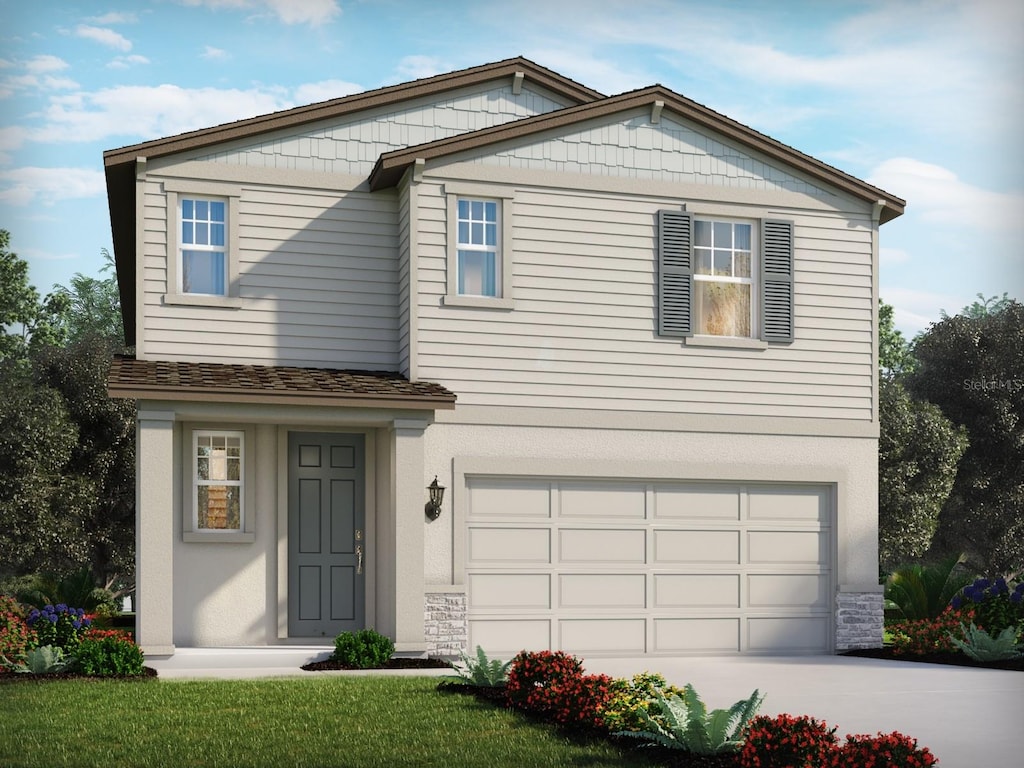 1844 Brekey Way, Zephyrhills, FL 33541 - view of front of property featuring a garage, driveway, and stucco siding