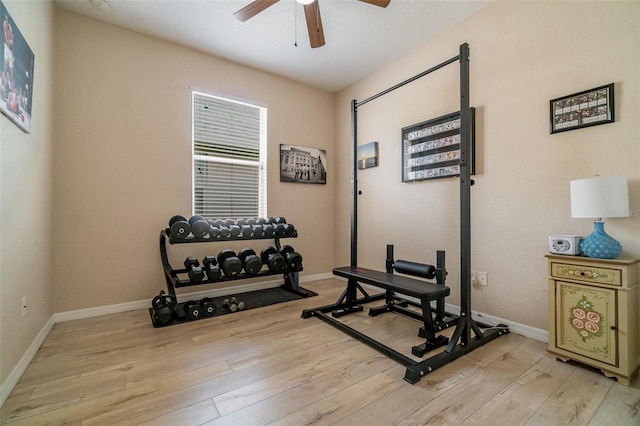 3896 Esplanade Ave, Port Orange, FL 32129 - workout area with a ceiling fan and wood finished floors