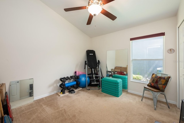 1646 Song Sparrow Ct, Sanford, FL 32773 - exercise area featuring carpet floors, lofted ceiling, and ceiling fan
