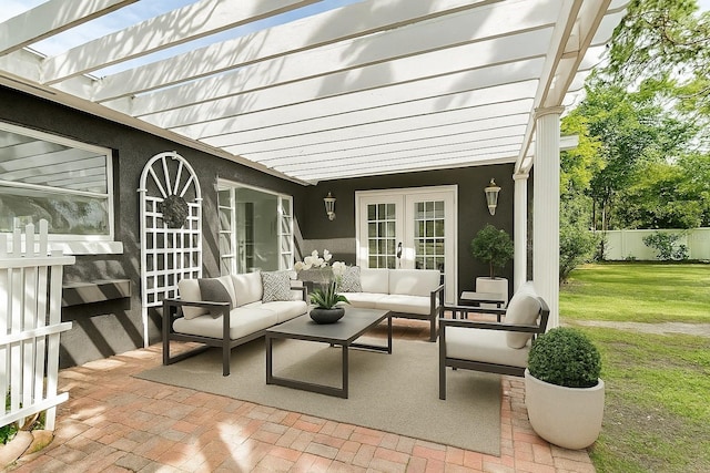 3417 Pershing Ave, Orlando, FL 32812 - view of patio featuring a pergola, an outdoor living space, and french doors