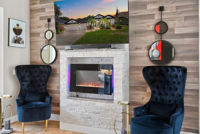 533 Quail Down Dr, Debary, FL 32713 - living area featuring baseboards and a glass covered fireplace