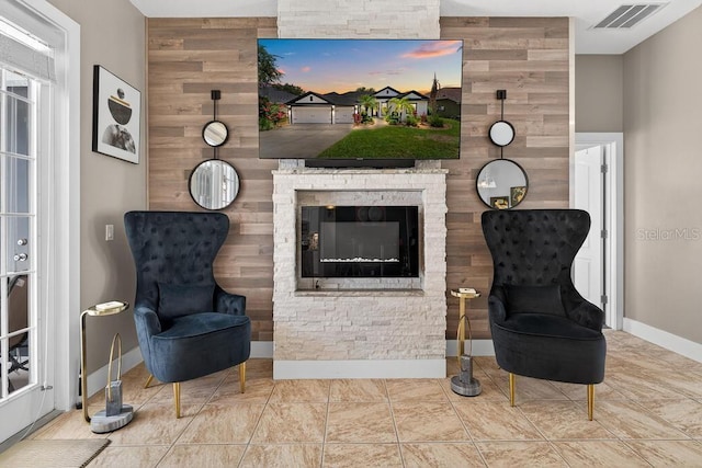 533 Quail Down Dr, Debary, FL 32713 - living area with wooden walls and a fireplace