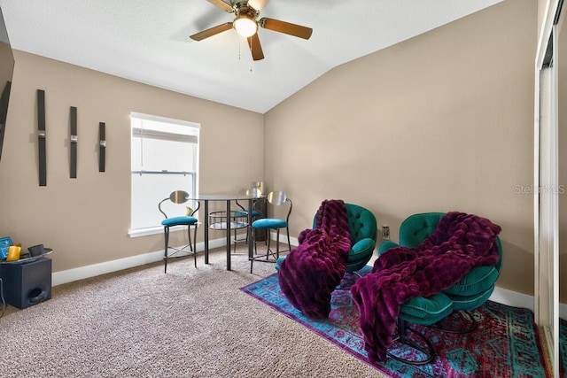 533 Quail Down Dr, Debary, FL 32713 - sitting room with ceiling fan, lofted ceiling, and carpet flooring