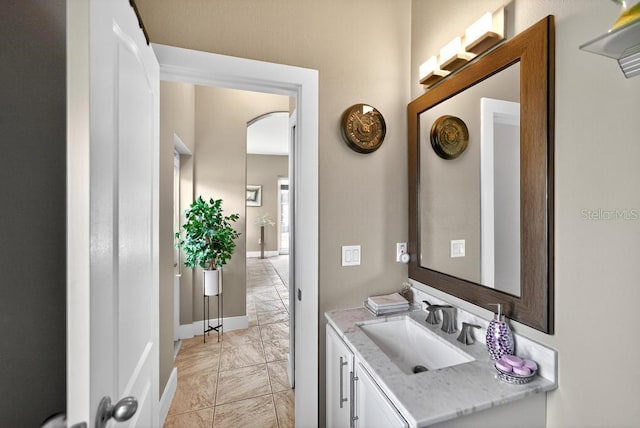 533 Quail Down Dr, Debary, FL 32713 - bathroom with marble look tiles and vanity