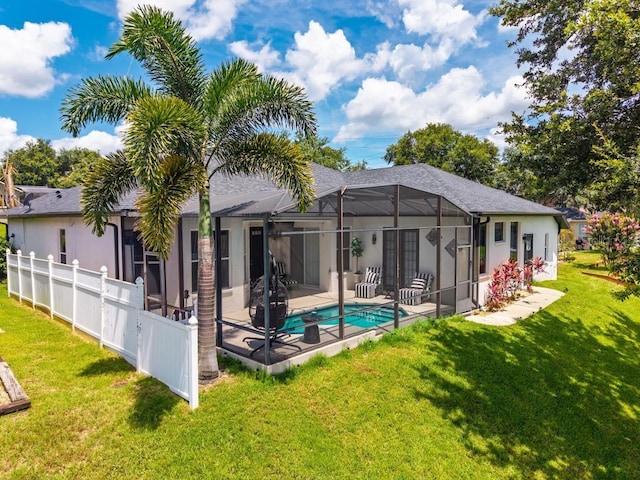 533 Quail Down Dr, Debary, FL 32713 - rear view of house with an outdoor pool, a patio area, stucco siding, and a lanai