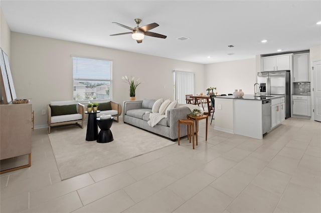 2817 Muller Oak Loop, Ocoee, FL 34761 - living room featuring ceiling fan, recessed lighting, and light tile patterned flooring