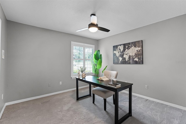 315 Lake Rd, Lake Mary, FL 32746 - home office featuring ceiling fan, light colored carpet, and a textured ceiling