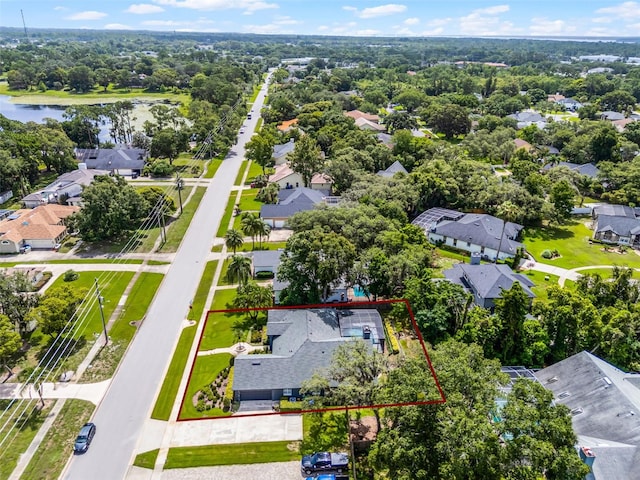 315 Lake Rd, Lake Mary, FL 32746 - aerial perspective of suburban area featuring property parcel outlined and a large body of water