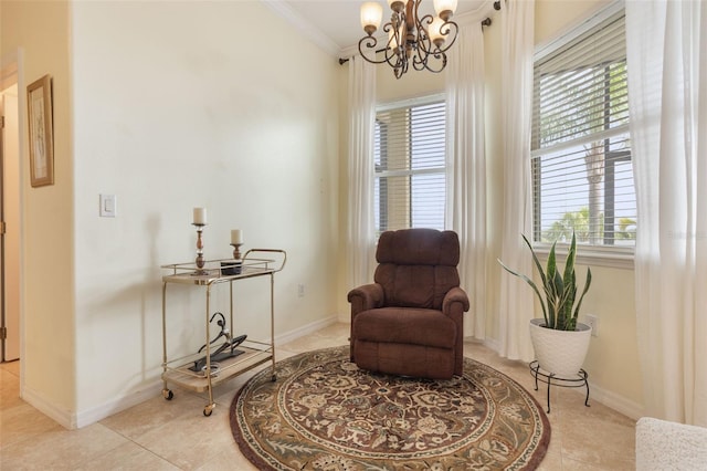 930 Willow Oak Loop, Minneola, FL 34715 - sitting room featuring a chandelier, light tile patterned flooring, and ornamental molding