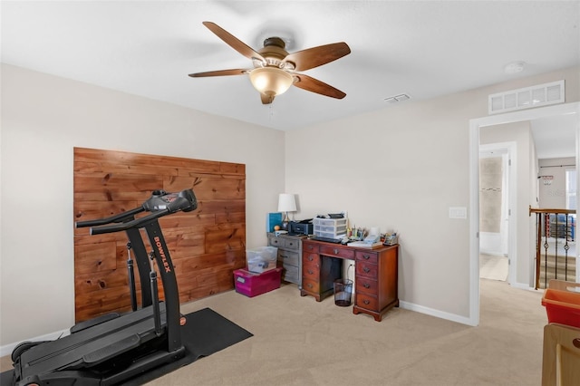 3472 Gretchen Dr, Ocoee, FL 34761 - exercise area with a ceiling fan and carpet floors