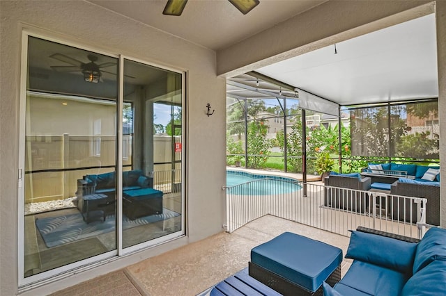 3472 Gretchen Dr, Ocoee, FL 34761 - sunroom with ceiling fan and an outdoor living space