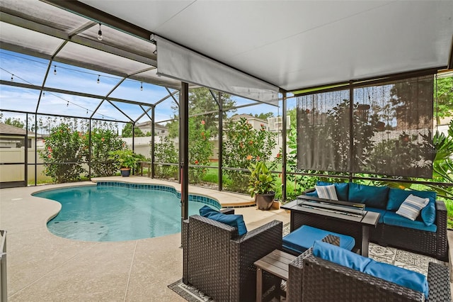 3472 Gretchen Dr, Ocoee, FL 34761 - view of swimming pool featuring an outdoor hangout area, a patio, and glass enclosure