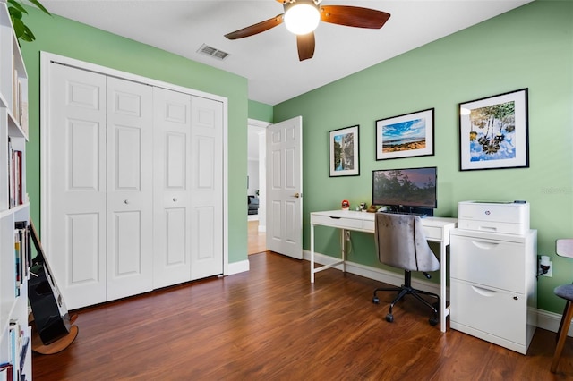 144 Bridgeton St, Davenport, FL 33896 - office with ceiling fan and dark wood-style flooring