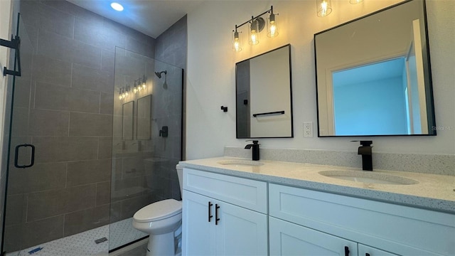 482 Marion Oaks Mnr, Ocala, FL 34473 - bathroom with double vanity, a stall shower, and recessed lighting