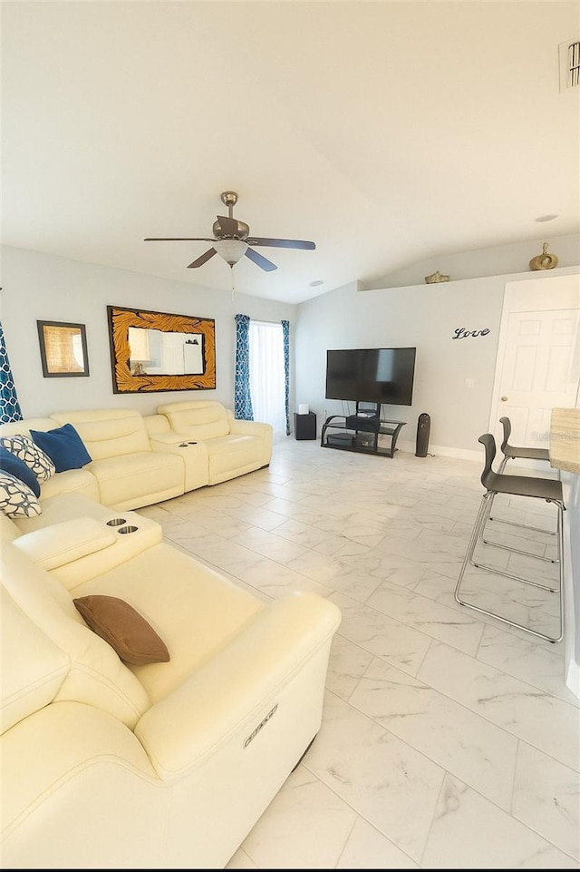 1784 Providence Blvd, Deltona, FL 32725 - living room featuring a ceiling fan and light marble finish flooring