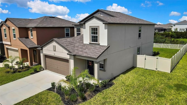 9937 Aqua Miles Path, Wesley Chapel, FL 33545 - view of front of home with stucco siding, a shingled roof, driveway, and a residential view