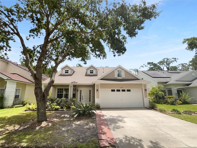 16006 Stags Leap Dr, Lutz, FL 33559 - view of front of house with a garage, concrete driveway, stucco siding, and a front lawn