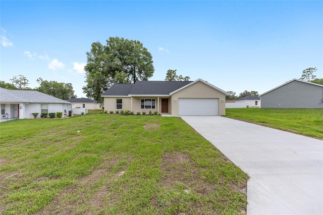 1059 NE 130th Ter, Silver Springs, FL 34488 - ranch-style house with an attached garage, driveway, a front yard, and stucco siding