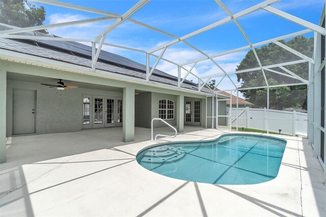 2675 Bond St, Clermont, FL 34711 - view of swimming pool with french doors, a patio area, a ceiling fan, and a lanai