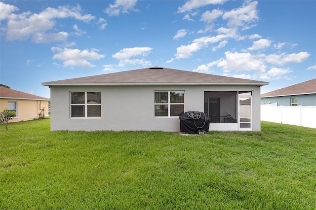 1010 Morvan Ln, Kissimmee, FL 34759 - rear view of house featuring stucco siding, a sunroom, and a shingled roof