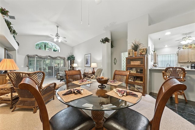 1430 Challenger Ave, Davenport, FL 33897 - dining area with a ceiling fan and lofted ceiling