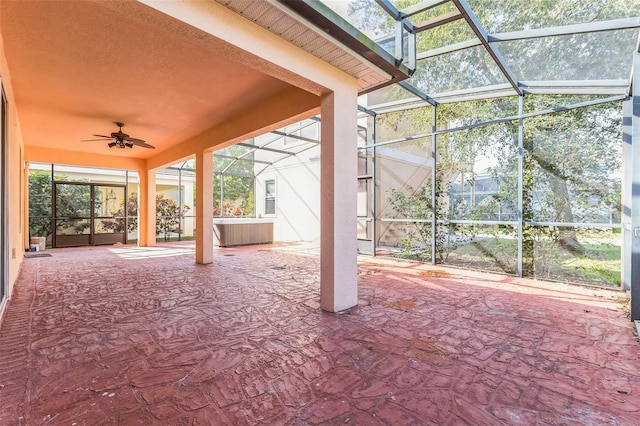 7184 Maleberry Run, Winter Garden, FL 34787 - view of patio / terrace with glass enclosure, a hot tub, and ceiling fan