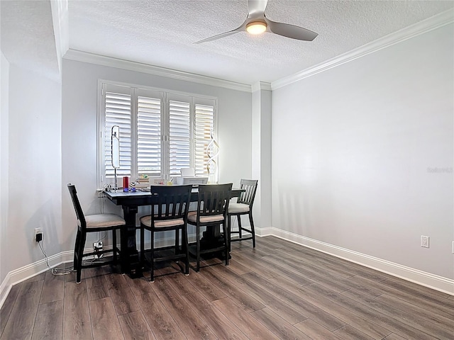 60 Surfview Dr Unit 308, Palm Coast, FL 32137 - dining room with wood finished floors, ceiling fan, a textured ceiling, and ornamental molding